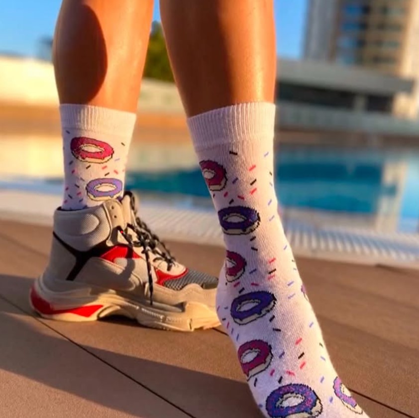 BEYAZ DONUT DESEN TENİS ÇORAP